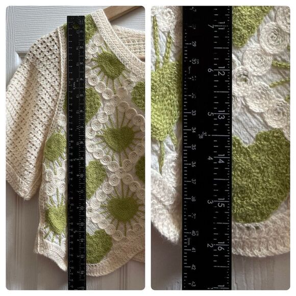 Crochet Knit Button Closure Short Sleeve Sweeter Top Size Small Boho - Picture 7 of 9